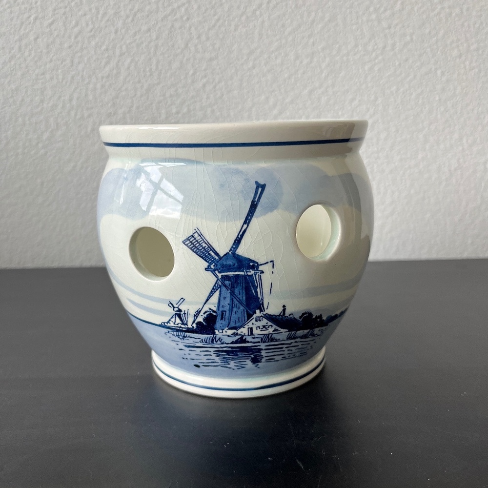 Handpainted Delft Holland Crocus Bowl Planter Windmill Sailboats